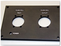 Medical instrument panel with anodized finish and laser etched printing.

